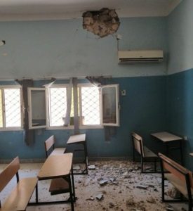 قصف مدرسة وإصابة أطفال والمسماري ” نختار أهدافنا بدقة “